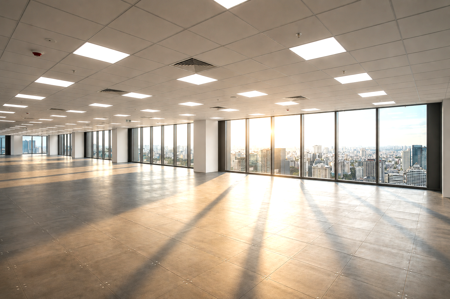 Grade A office HCMC: typical column-free office floor at The Kross, around a central core